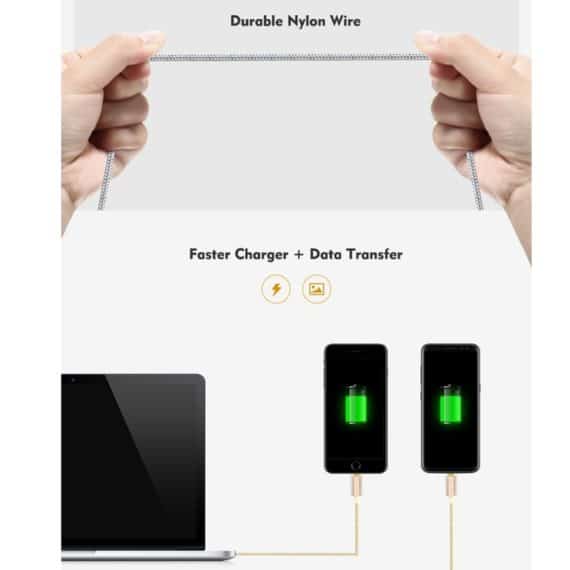 FLOVEME 3 In 1 2 4A 1m Nylon Weave Style 8 Pin Micro USB Type C