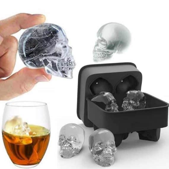 Halloween 3D Skull Head Ice Cube Mold Home Bar Silicone 4 Lattice Ice ...