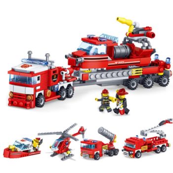 4 in 1 Sets Fire Fighting Car Helicopter Boat Building Blocks ...