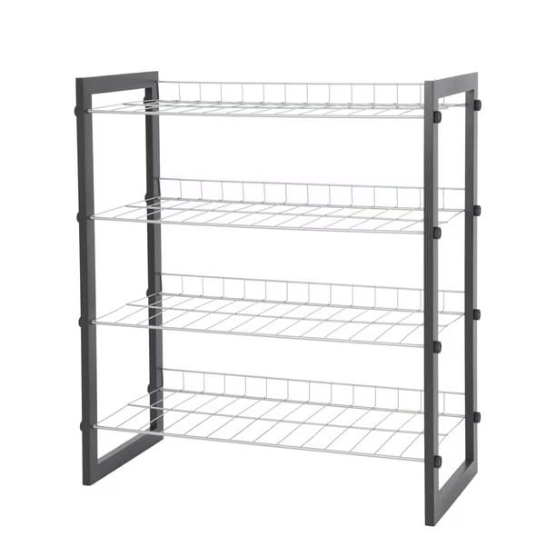 MAINSTAYS 4 Tier Shoe Rack with Wood Frame And Wire Shelf BLGT